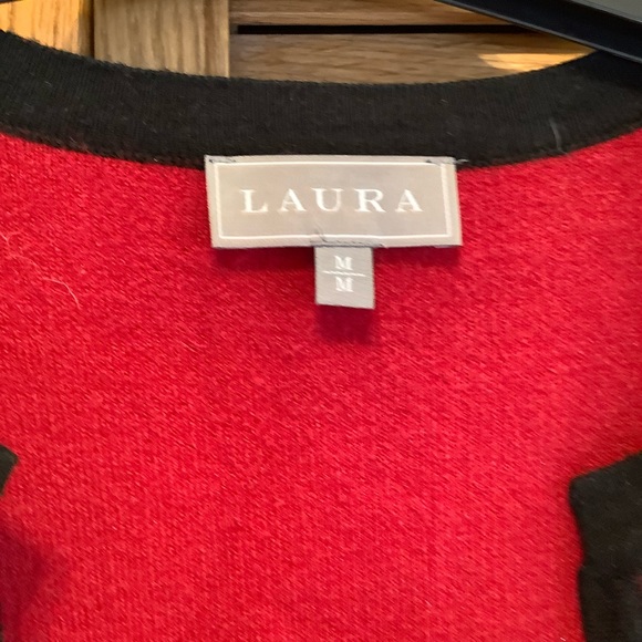 LAURA:  Red & Gray Open Front Cardigan - Picture 3 of 4